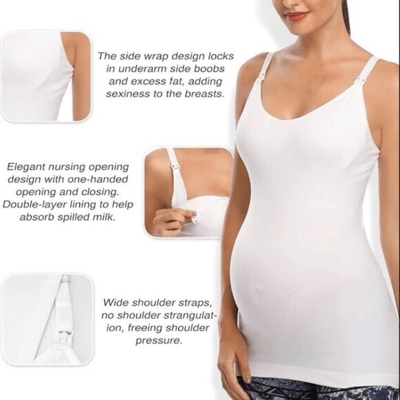 Maternity Seamless Nursing Camisole Tank Top Gray Built-in Bra Comfortable Stret - Picture 4 of 11